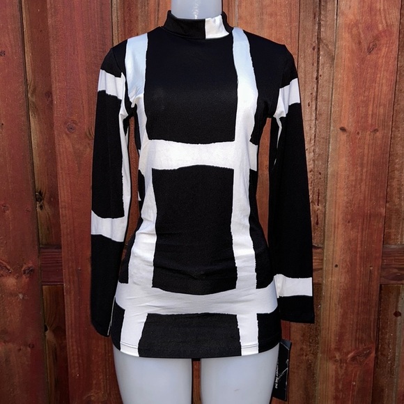Good Time USA Long Sleeve Cowl Turtleneck Blouse Top Size M Black/White - Picture 9 of 12